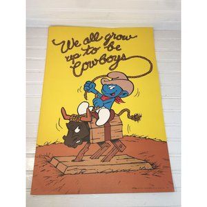 Vintage Peyo Smurf Poster We All Grow Up to Be Cowboys NH